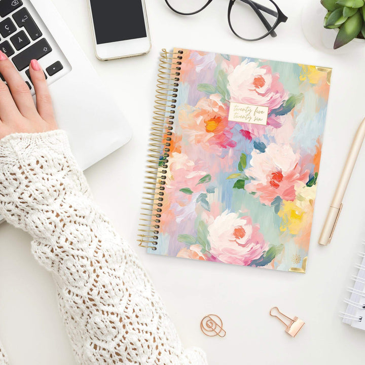 2025-26 Hard Cover Planner, 8.5" x 11", Painted Peonies