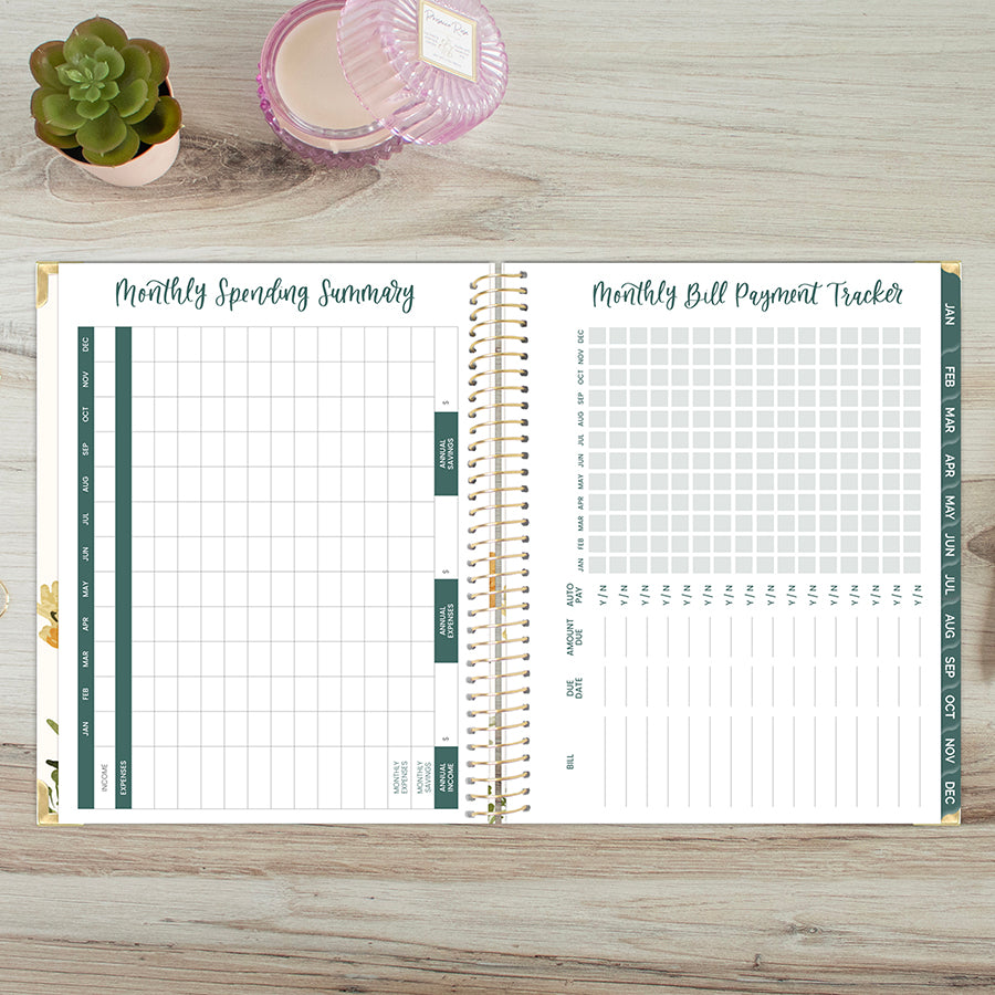2026 Hard Cover Planner, 8.5" x 11", Beige Bouquet