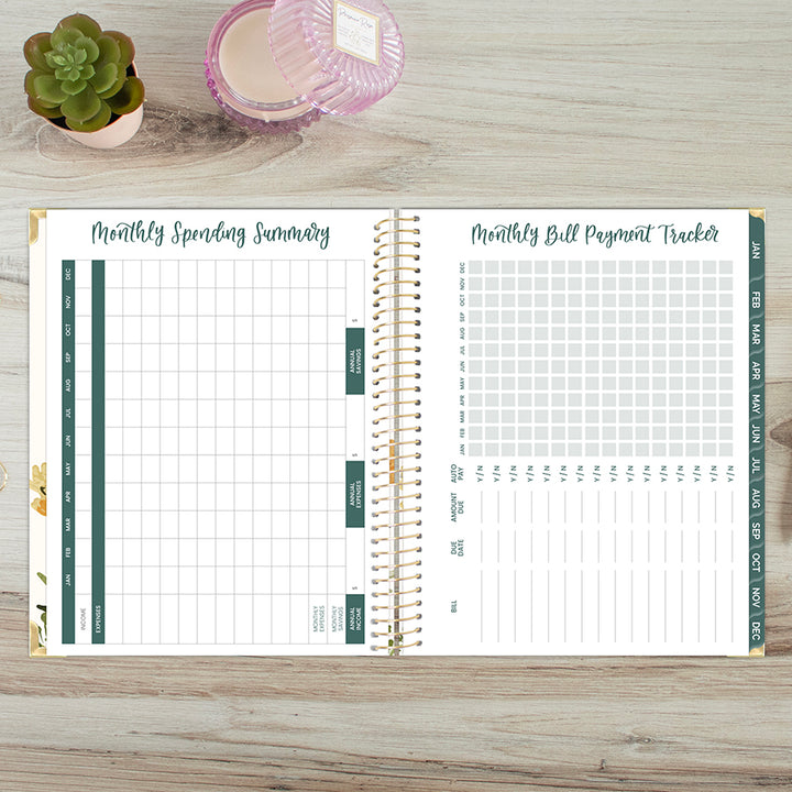 2026 Hard Cover Planner, 8.5" x 11", Beige Bouquet