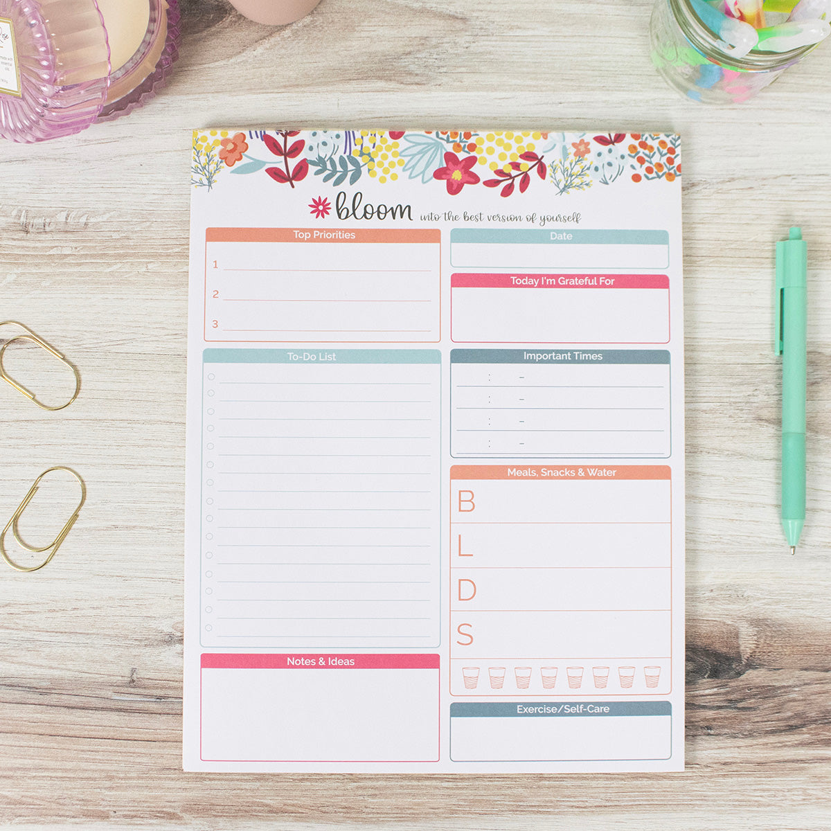 Daily Planning System Pad, Floral Dots, 8.5