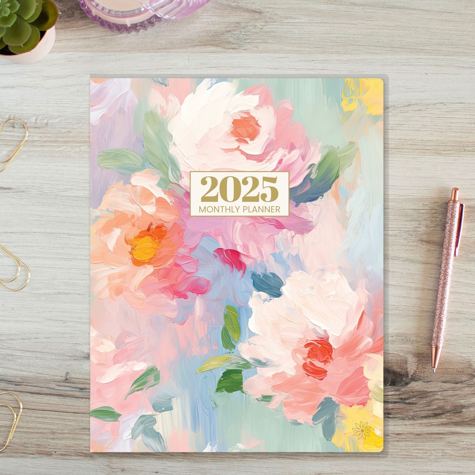 24-Month Custom Planner | Monthly outlet Grid Planner | Monthly Calendar | Personalized Planning Gift | Mom Gift | Soft Pink Floral Watercolor