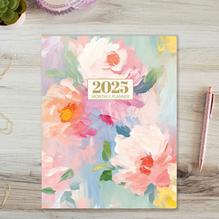 2025 Monthly Planner, 9" x 12", Painted Peonies