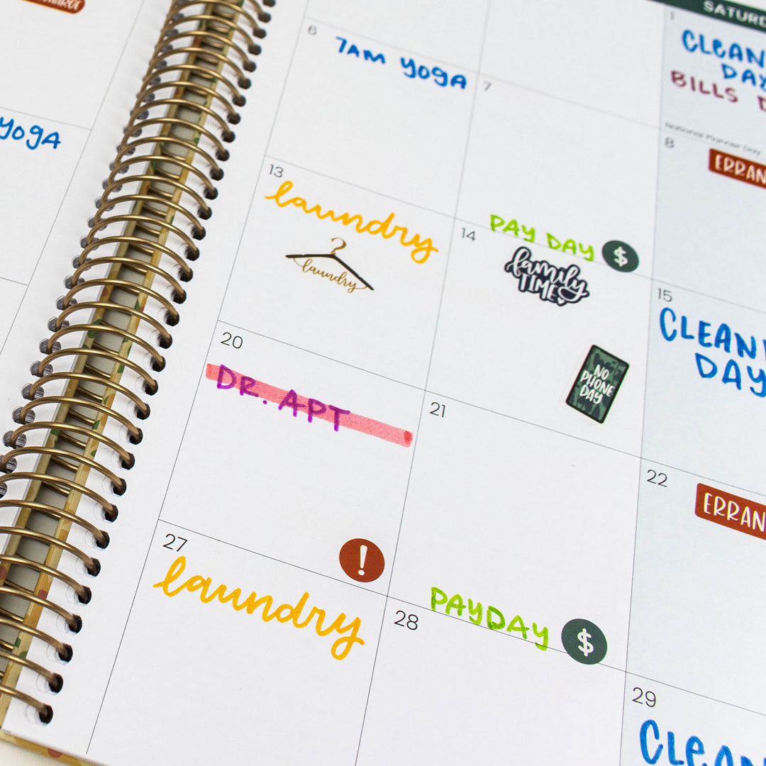 Calendar with colorful labels on each day