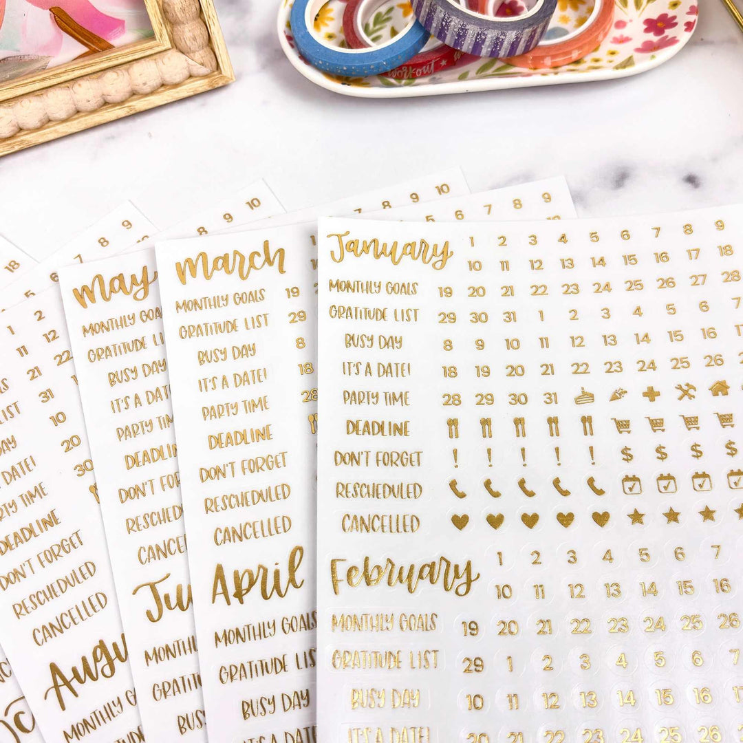 Planner Stickers | Calendar Essentials | Gold Foil on Clear - bloom daily planners
