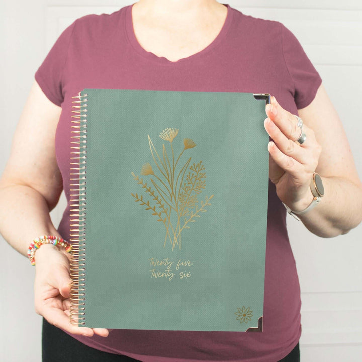 2025-26 Hard Cover Planner, 8.5" x 11", Green Linen