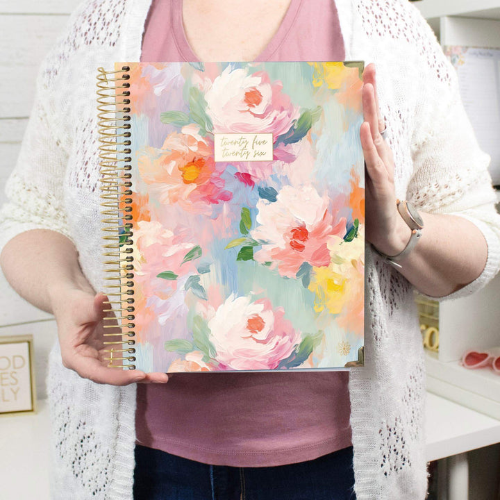 2025-26 Hard Cover Planner, 8.5" x 11", Painted Peonies