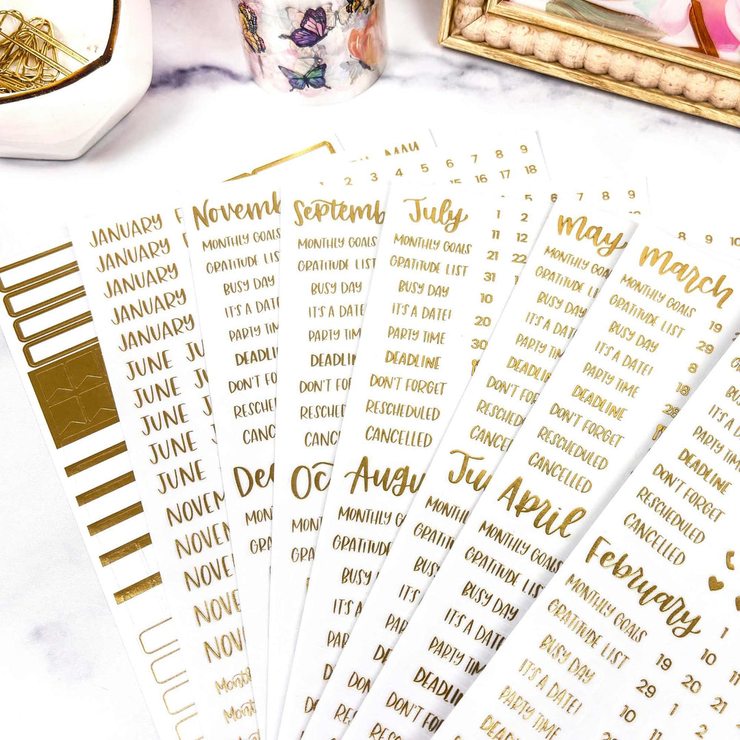 Planner Stickers | Calendar Essentials | Gold Foil on Clear - bloom daily planners