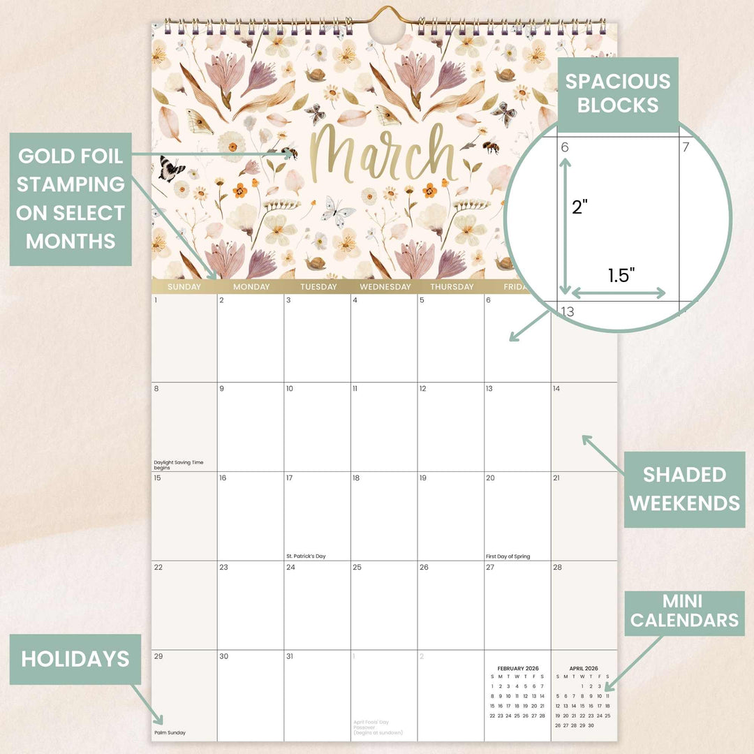 2026 Hanging Calendar, 11" x 17", Seasonal