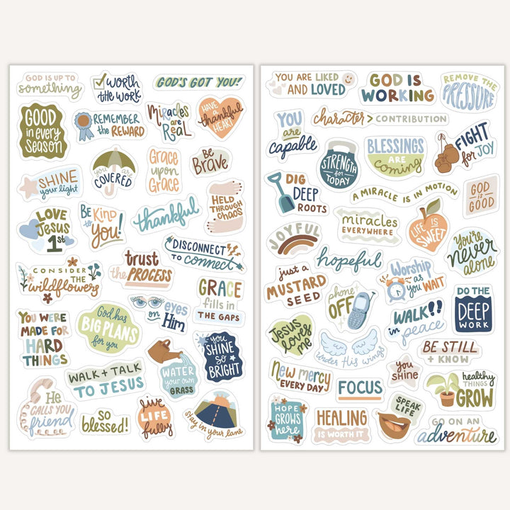 Detailed mock ups of the first two pages showing faith based handlettered quotes. 