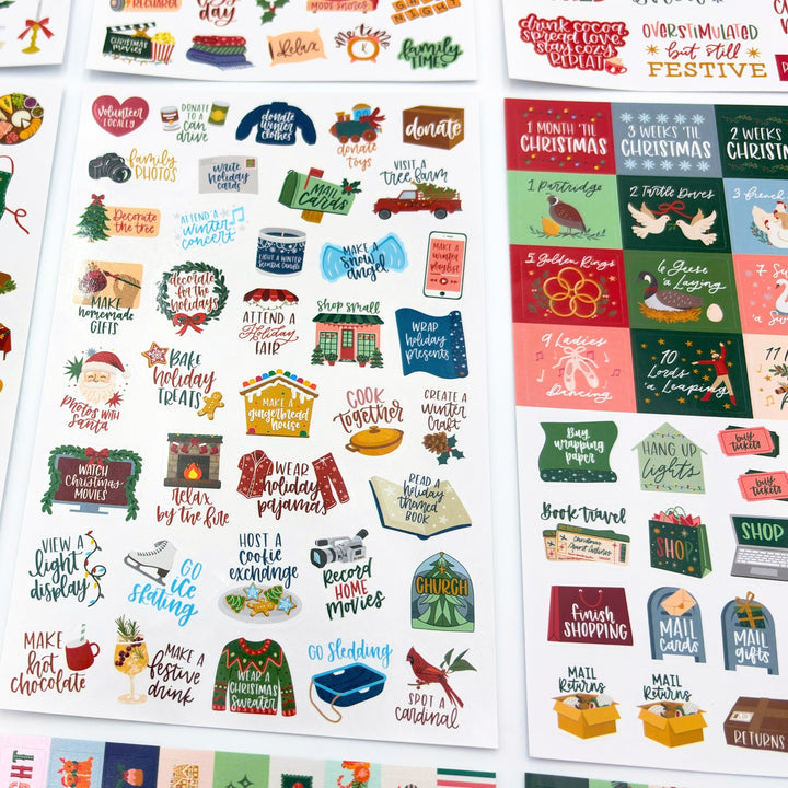 Christmas planner sticker set with many small task and holiday themed labels