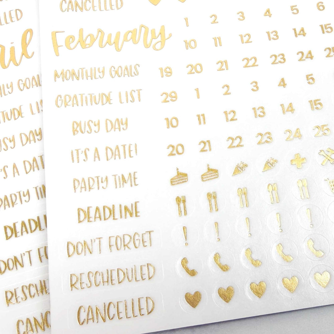 Planner Stickers | Calendar Essentials | Gold Foil on Clear - bloom daily planners