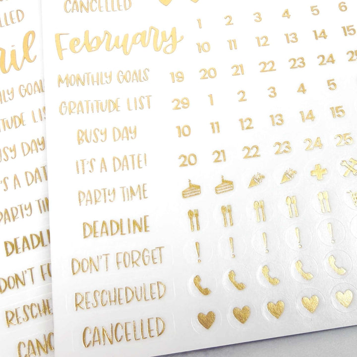 Planner Stickers | Calendar Essentials | Gold Foil on Clear - bloom daily planners
