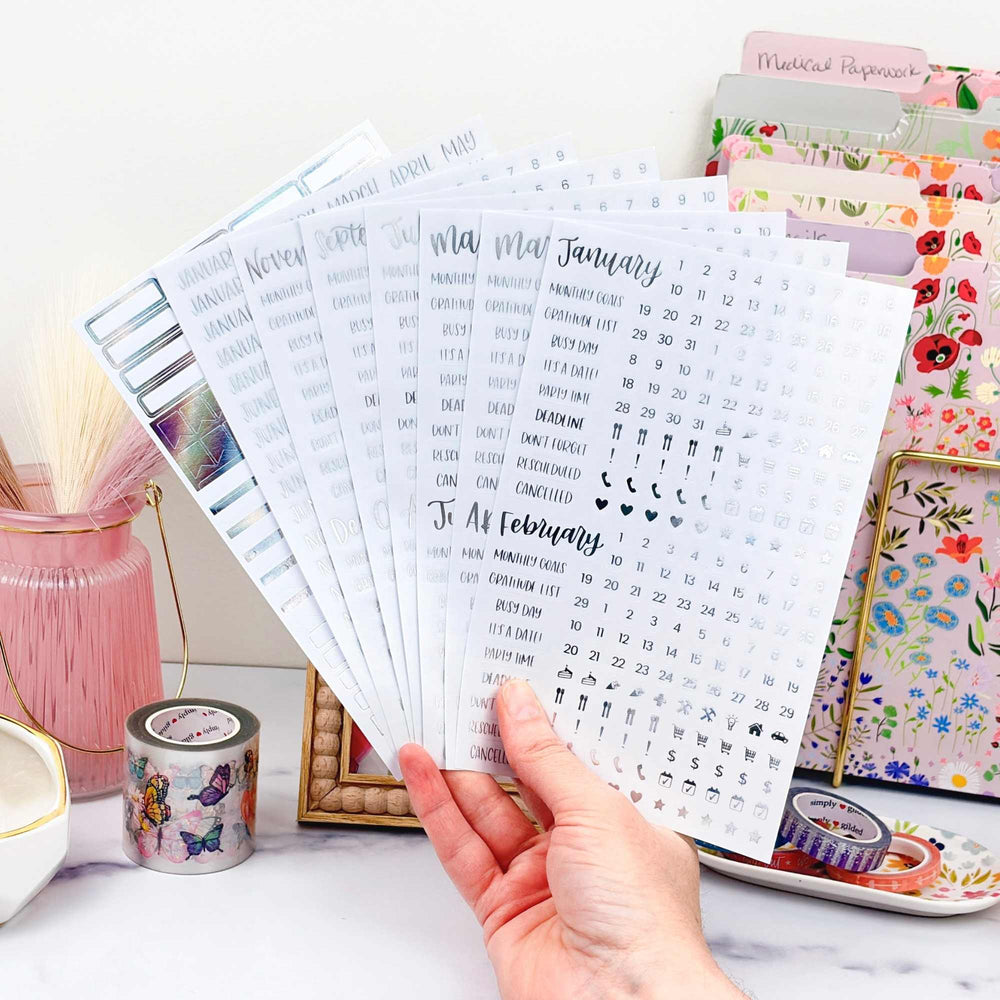 Planner Stickers | Calendar Essentials | Iridescent Foil on Clear - bloom daily planners - hover
