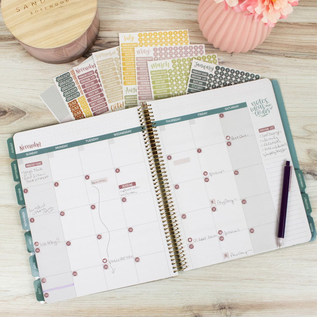 Planner Stickers, Calendar Essentials Pack, Retro Rainbow
