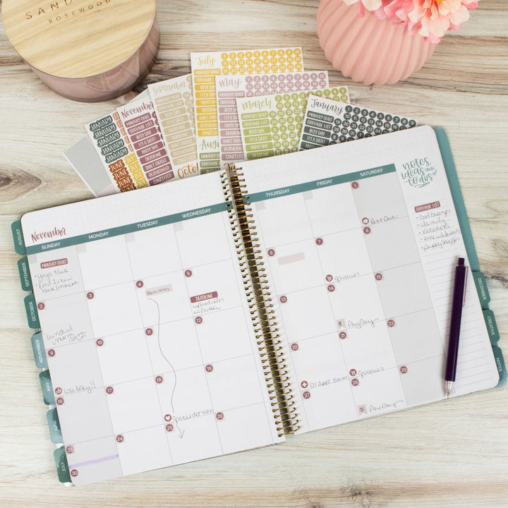 Planner Stickers, Calendar Essentials Pack, Retro Rainbow