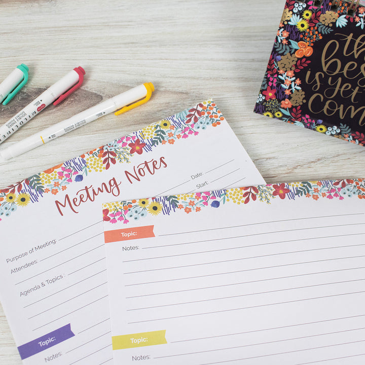 Planning Pad, 8.5" x 11", Double Sided Meeting Notes, Floral Dots
