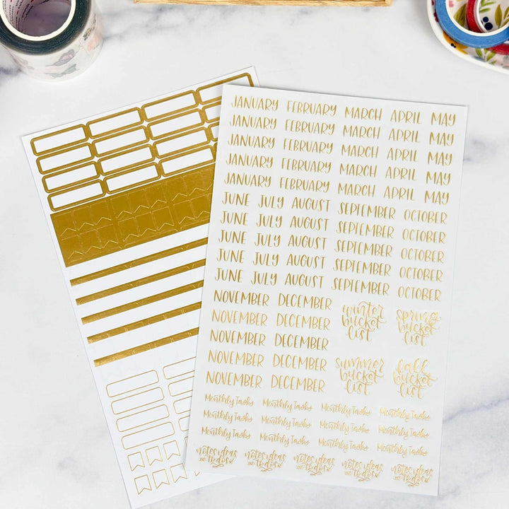 Planner Stickers | Calendar Essentials | Gold Foil on Clear - bloom daily planners