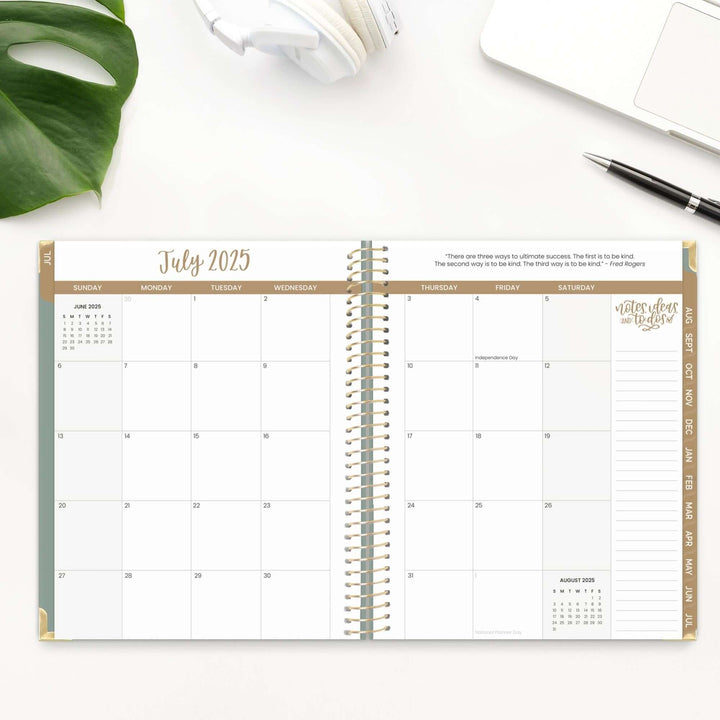 2025-26 Hard Cover Planner, 8.5" x 11", Green Linen