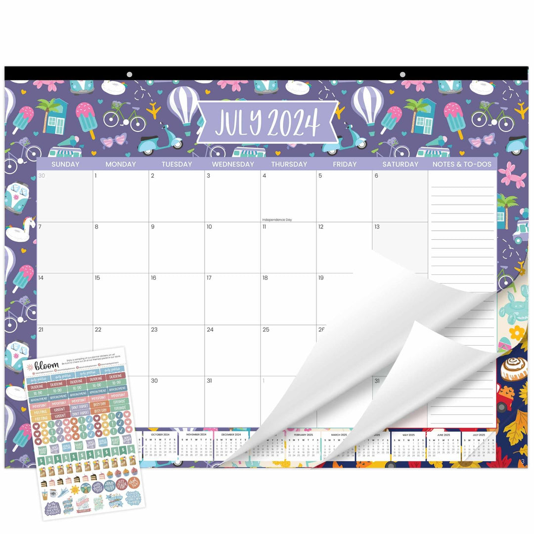 2024-25 Desk & Wall Calendar, 16" x 21", Holiday Icons