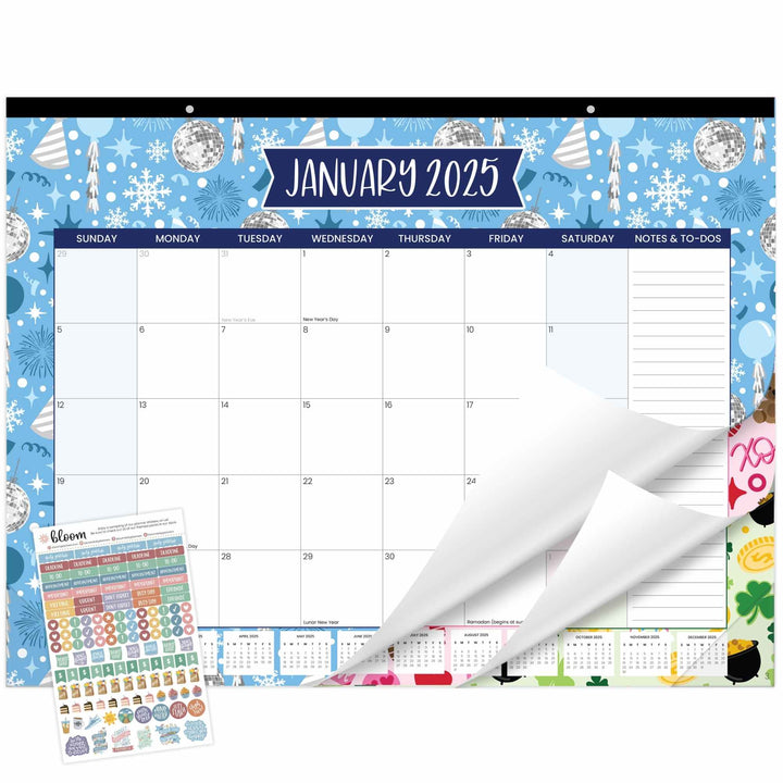 2025 Desk Calendar, 16" x 21", Holiday Icons