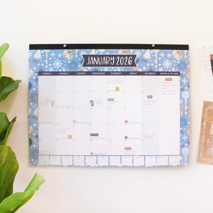 2026 Desk & Wall Calendar, 16" x 21", Holiday Icons