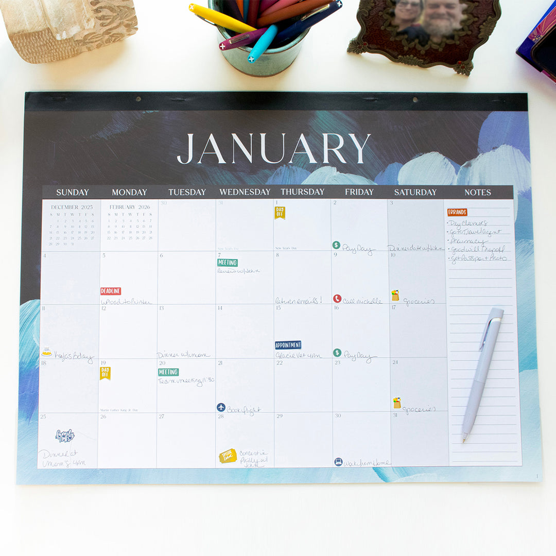 2026 Desk & Wall Calendar, 16" x 21", Paint Strokes