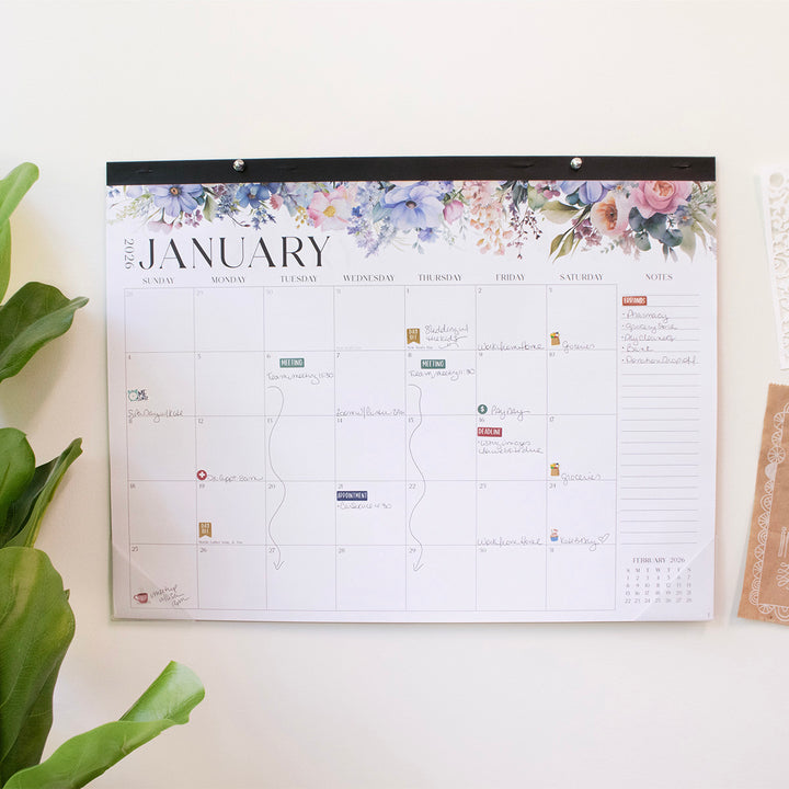 2026 Desk & Wall Calendar, 16" x 21", Seasonal Florals