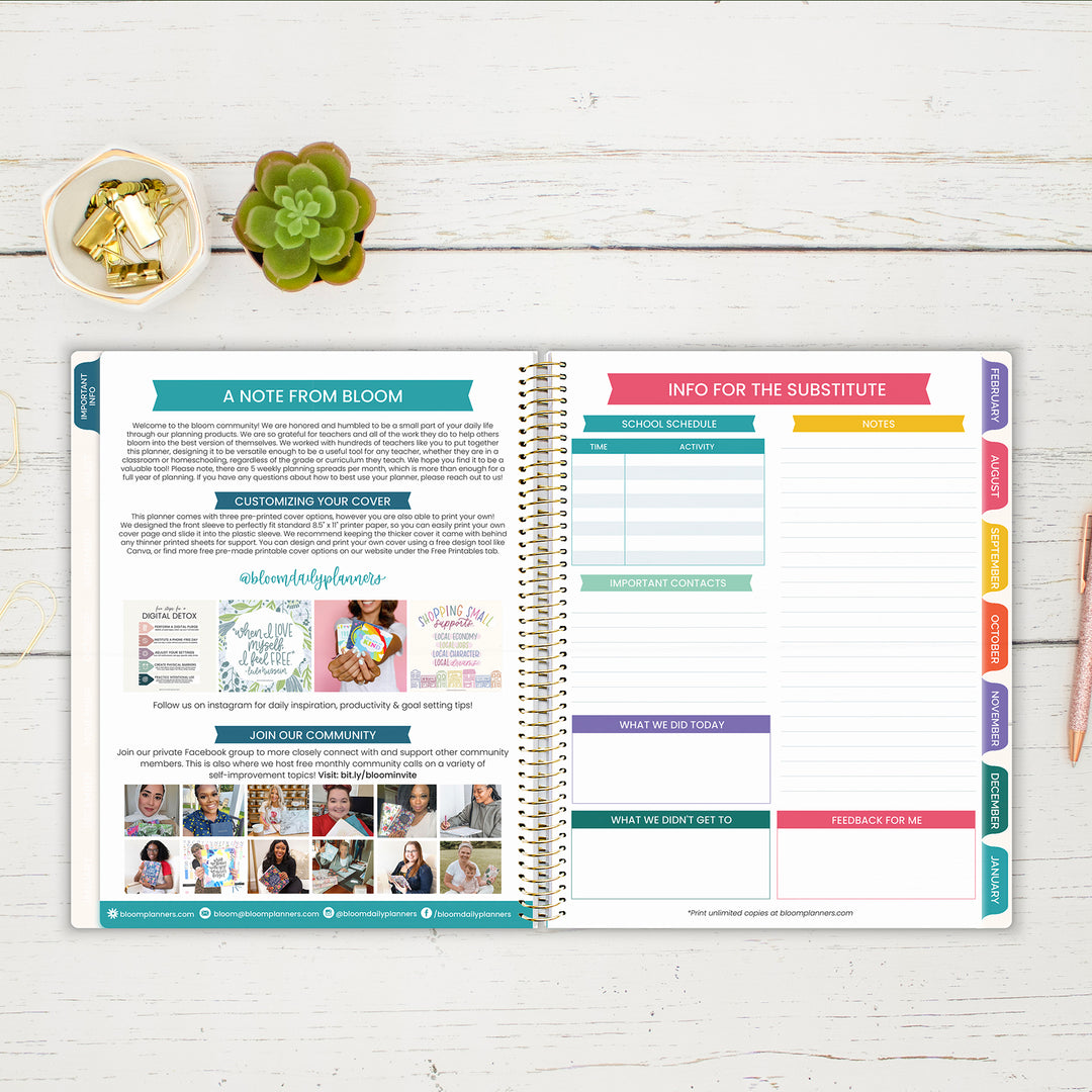 DATED 2024-25 Teacher Planner & Calendar, Interchangeable Cover, Bold & Bright
