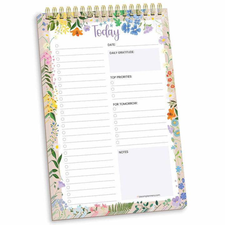 Spiral-Bound Daily To-Do List Pad, 6" x 9", Garden Party