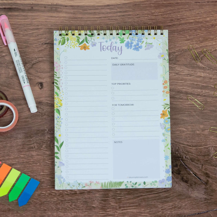 Spiral-Bound Daily To-Do List Pad, 6" x 9", Garden Party