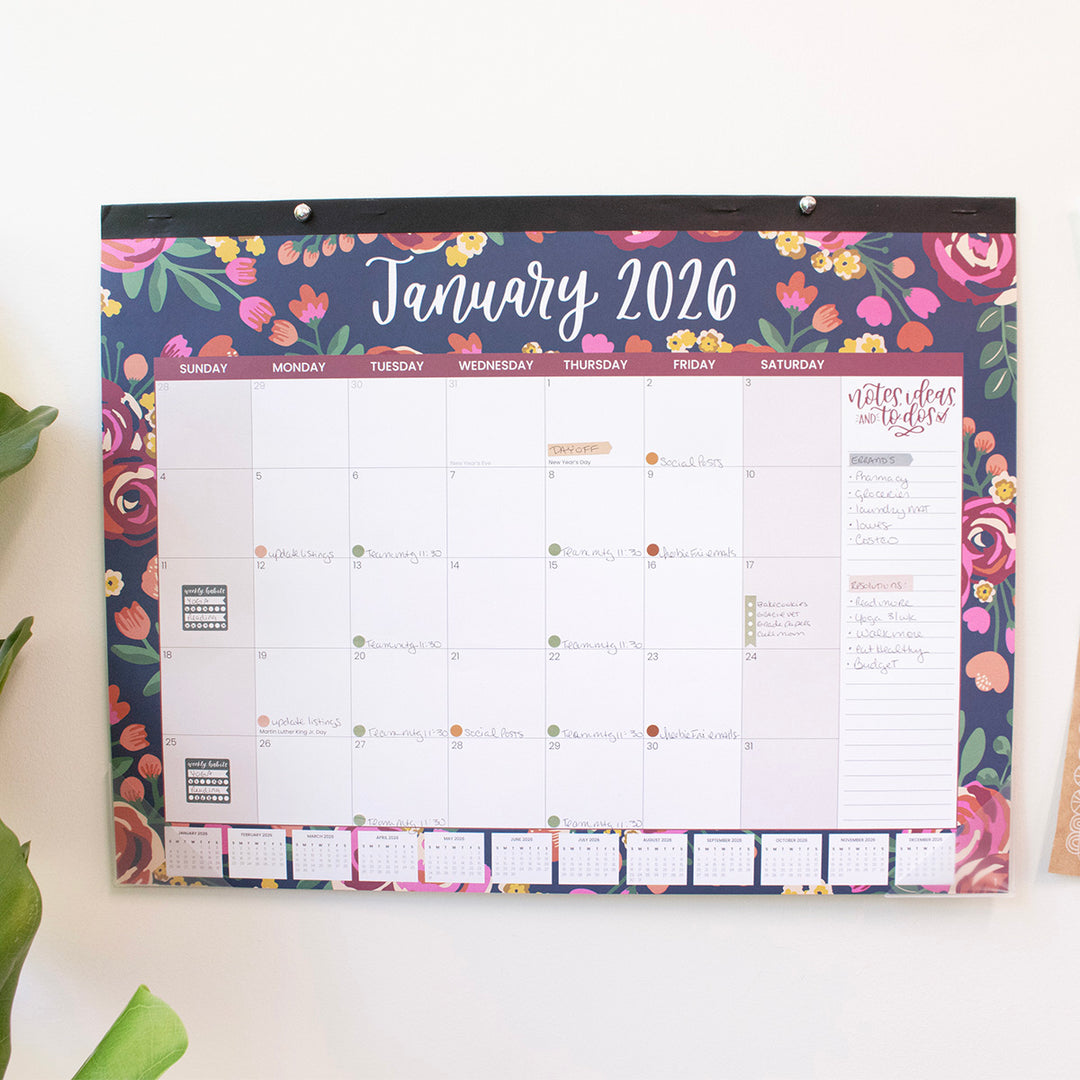 2026 Desk & Wall Calendar, 16" x 21", Vintage Floral