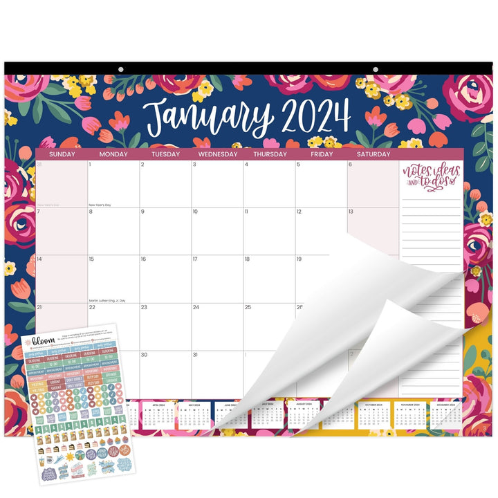 2024 Desk & Wall Calendar, 16" x 21", Vintage Floral