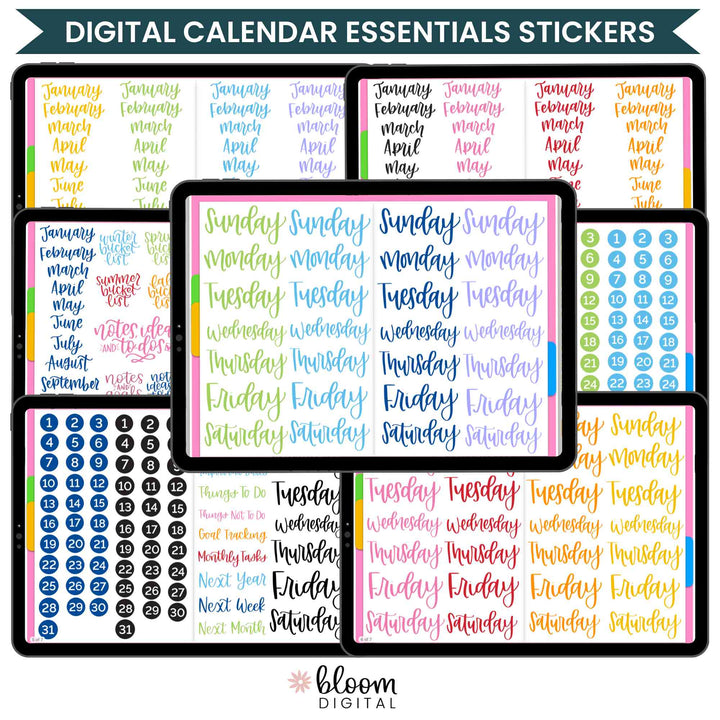 Digital Sticker Pack, Calendar Essentials V1