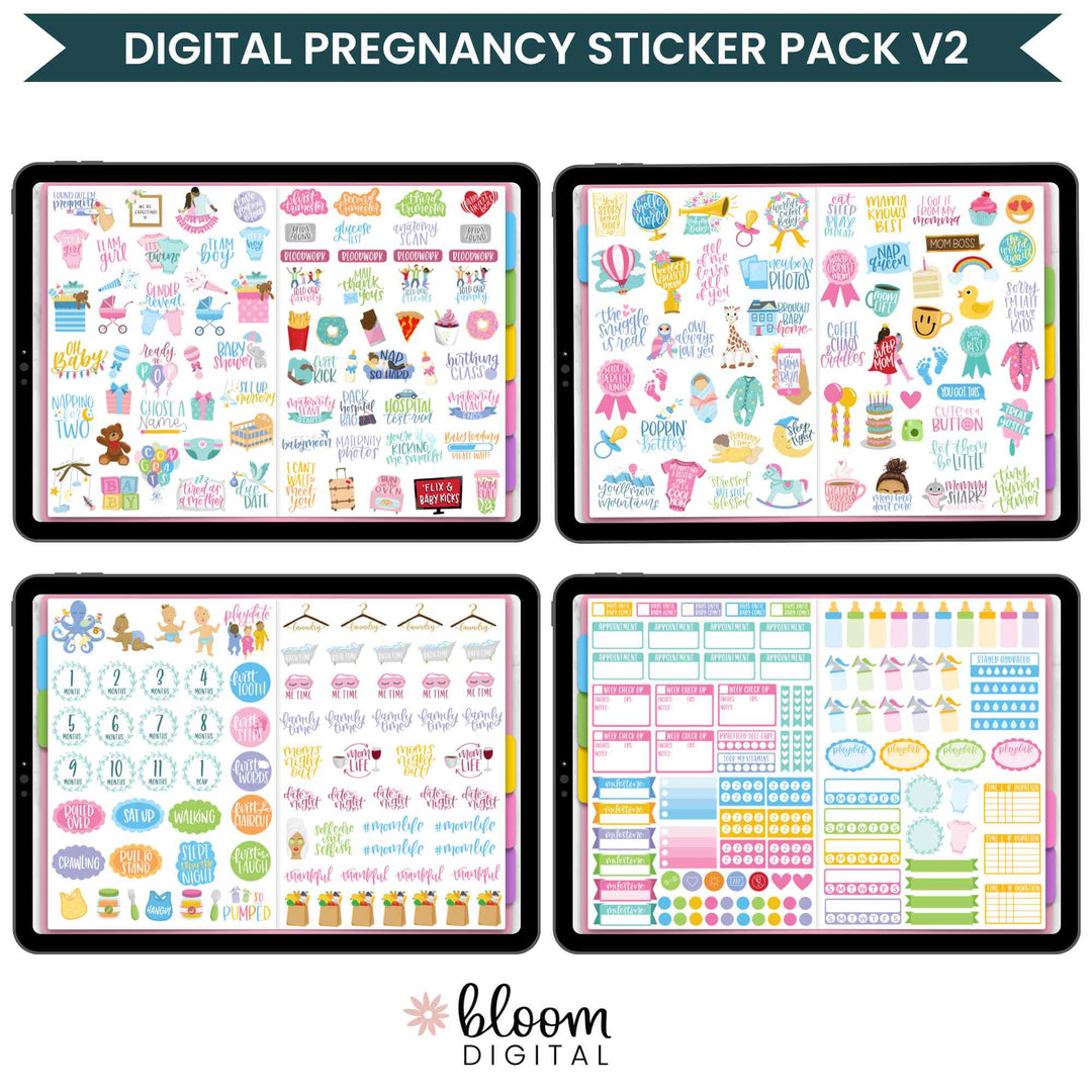Digital Sticker Pack, Pregnancy Stickers V2