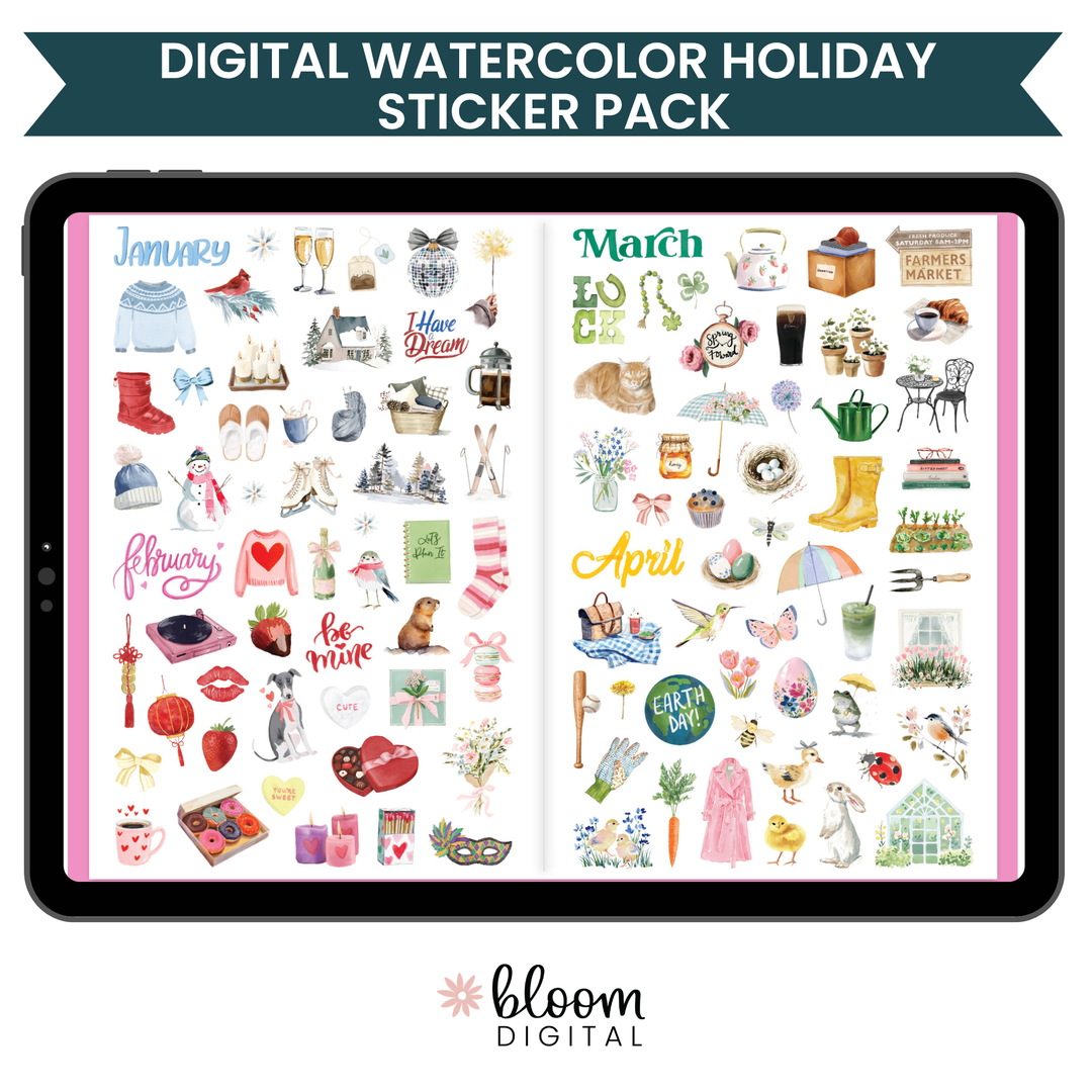 Digital Planner Stickers | Watercolor Holiday