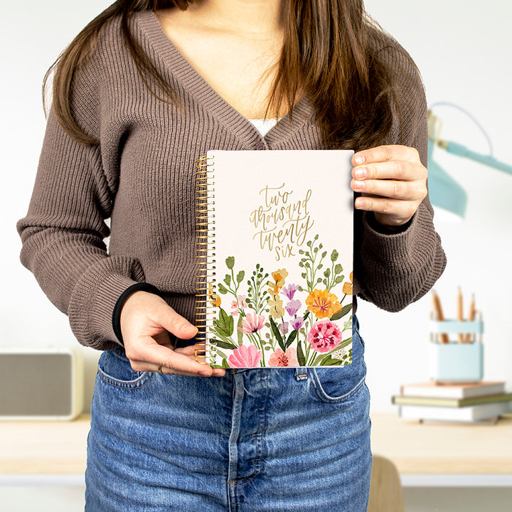 2026 Soft Cover Planner, 5.5" x 8.25", Beige Bouquet