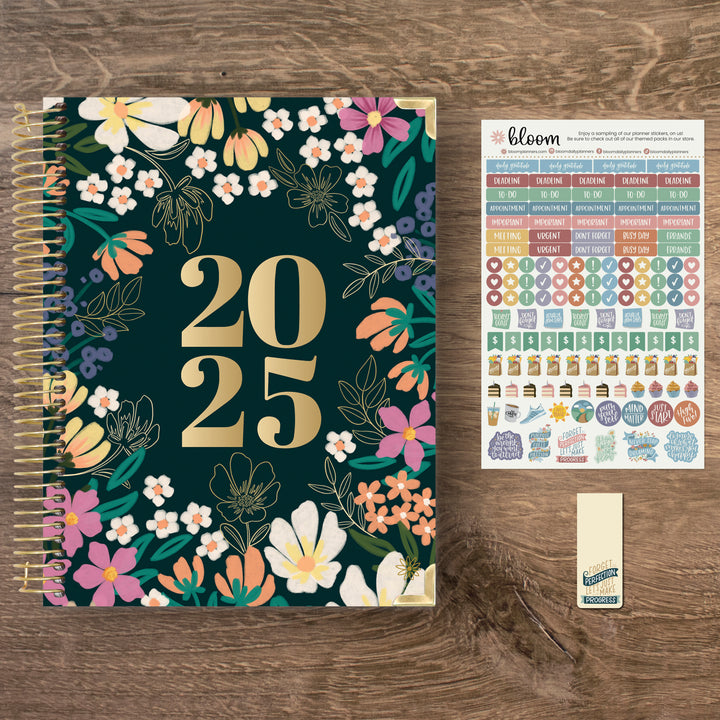 2025 Hard Cover Planner, 8.5" x 11", Blooming Wildly