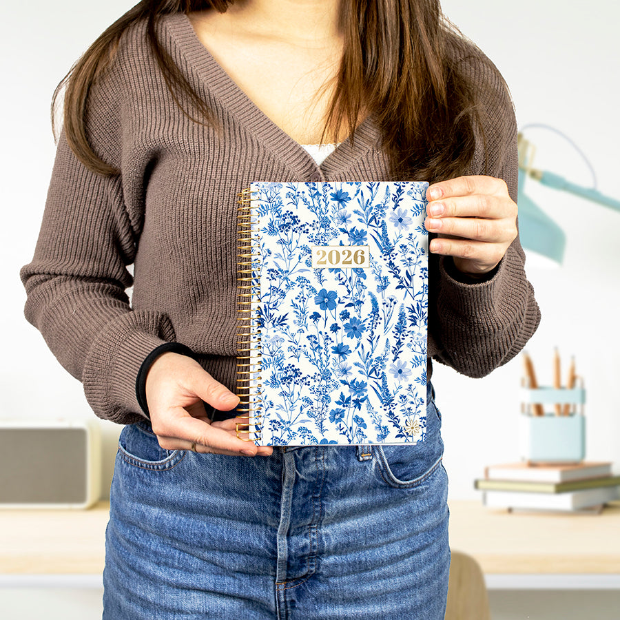 2026 Soft Cover Planner, 5.5" x 8.25", Blue & White Floral