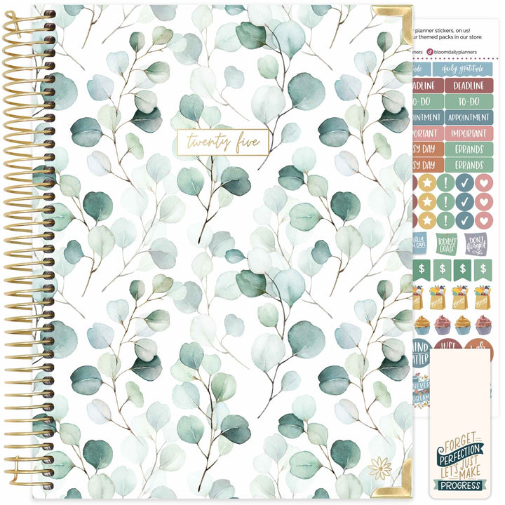 2025 Hard Cover Planner, 8.5" x 11", Boho Greenery