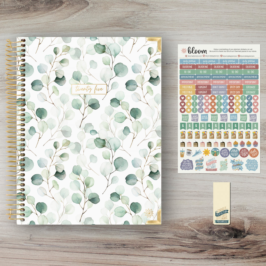 2025 Hard Cover Planner, 8.5" x 11", Boho Greenery