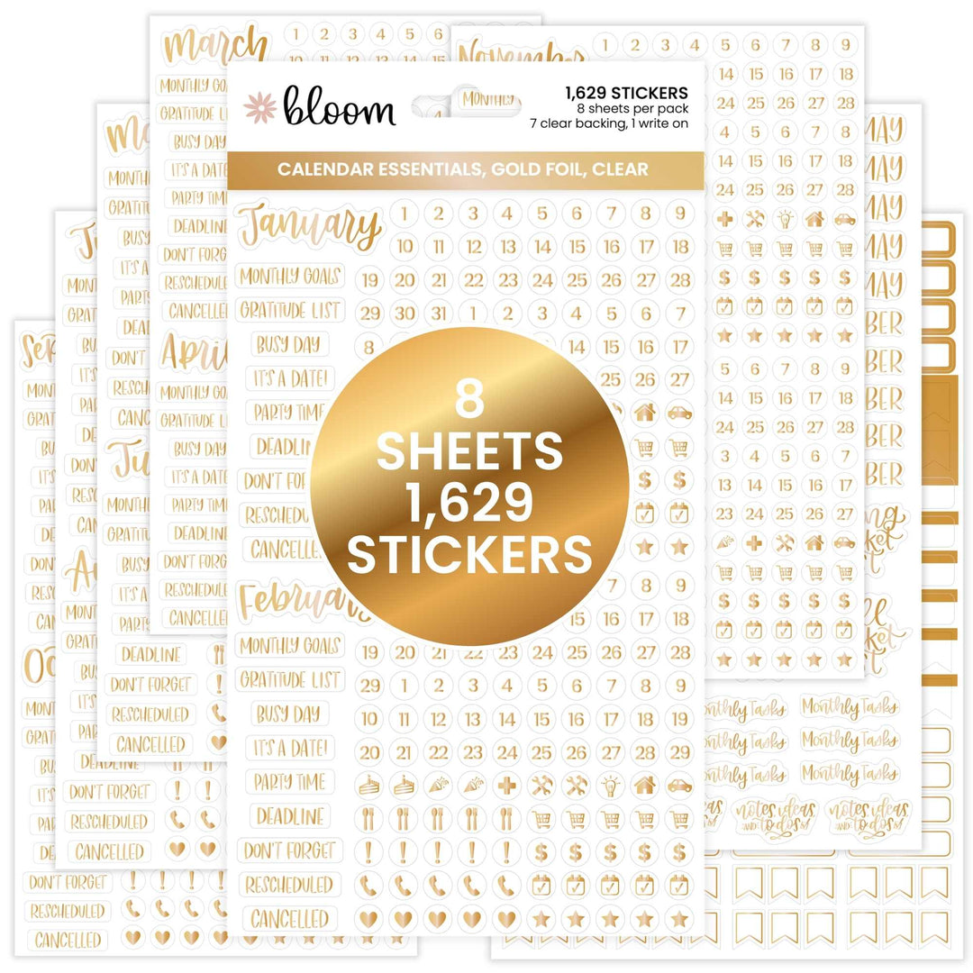 Planner Stickers | Calendar Essentials | Gold Foil on Clear - bloom daily planners