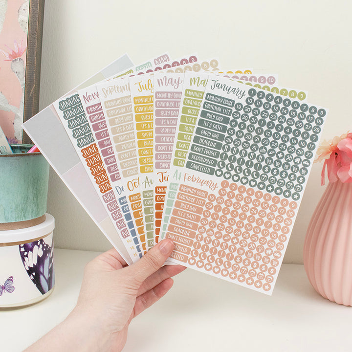 Planner Stickers, Calendar Essentials Pack, Retro Rainbow