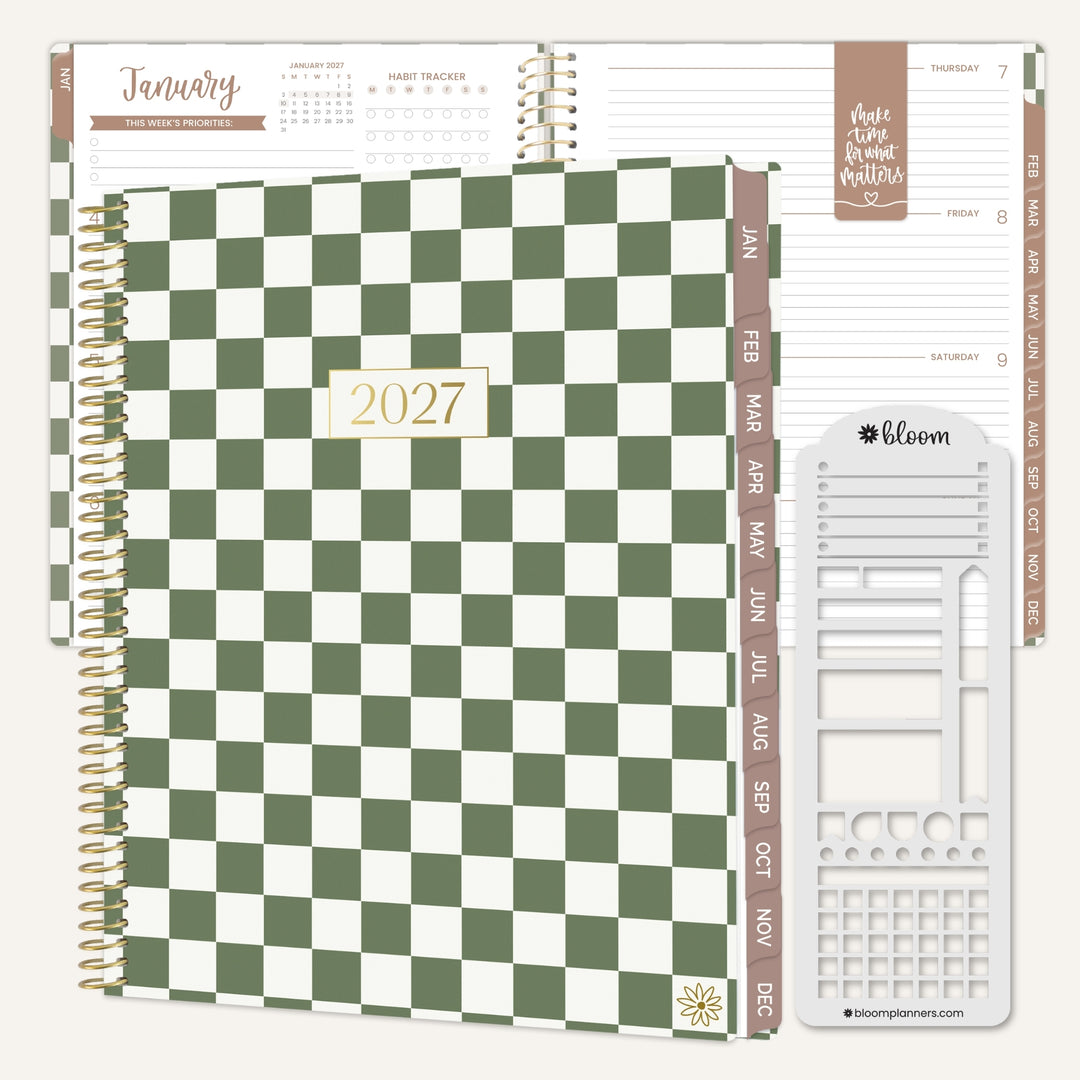 2027 Soft Cover Planner, 8.5" x 11" | Checkered | Sage Green - bloom daily planners
