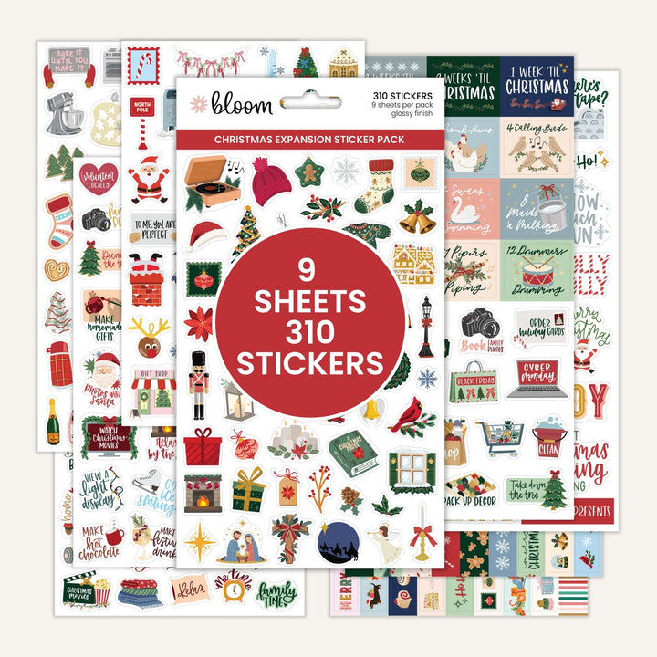 Christmas sticker expansion pack with 9 sheets and 310 holiday stickers