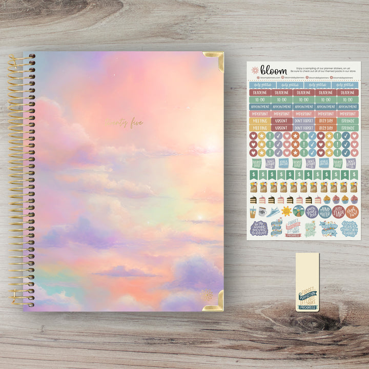 2025 Hard Cover Planner, 8.5" x 11", Cotton Candy Clouds