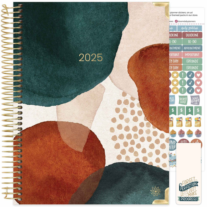 2025 Hard Cover Planner, 8.5" x 11", Earthy Abstract, Green