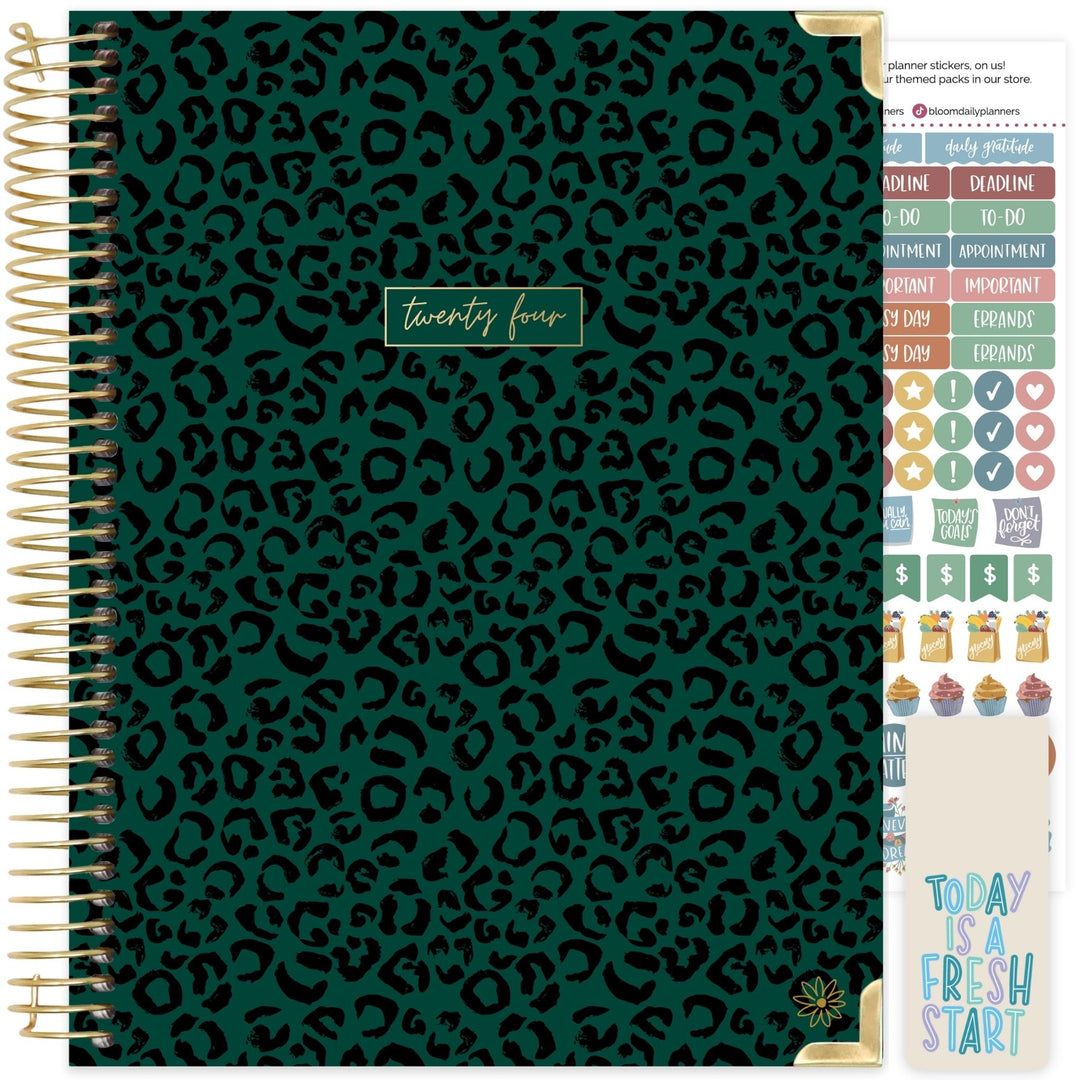 2024 Hard Cover Planner, 8.5" x 11", Leopard, Emerald