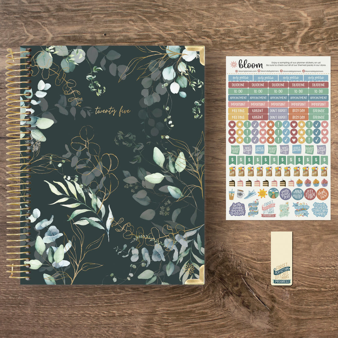 2025 Hard Cover Planner, 8.5" x 11", Eucalyptus, Green