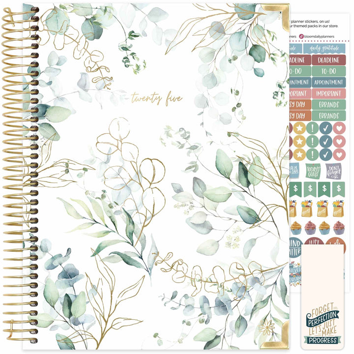 2025 Hard Cover Planner, 8.5" x 11", Eucalyptus, White