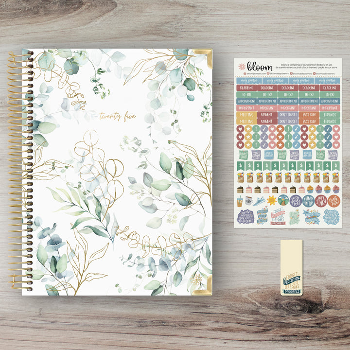 2025 Hard Cover Planner, 8.5" x 11", Eucalyptus, White